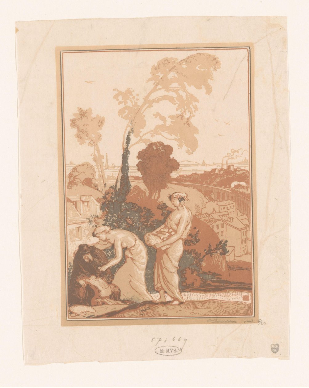 Muzyka i poezja pomagają artyście La Musique et la Poesie secourant les Artistes autorstwa Auguste Lepère (signed by artist)