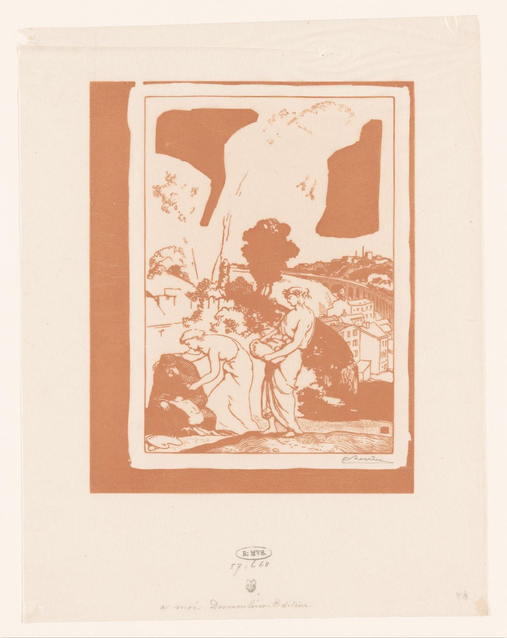 Muzyka i poezja pomagają artyście La Musique et la Poesie secourant les Artistes autorstwa Auguste Lepère (signed by artist)