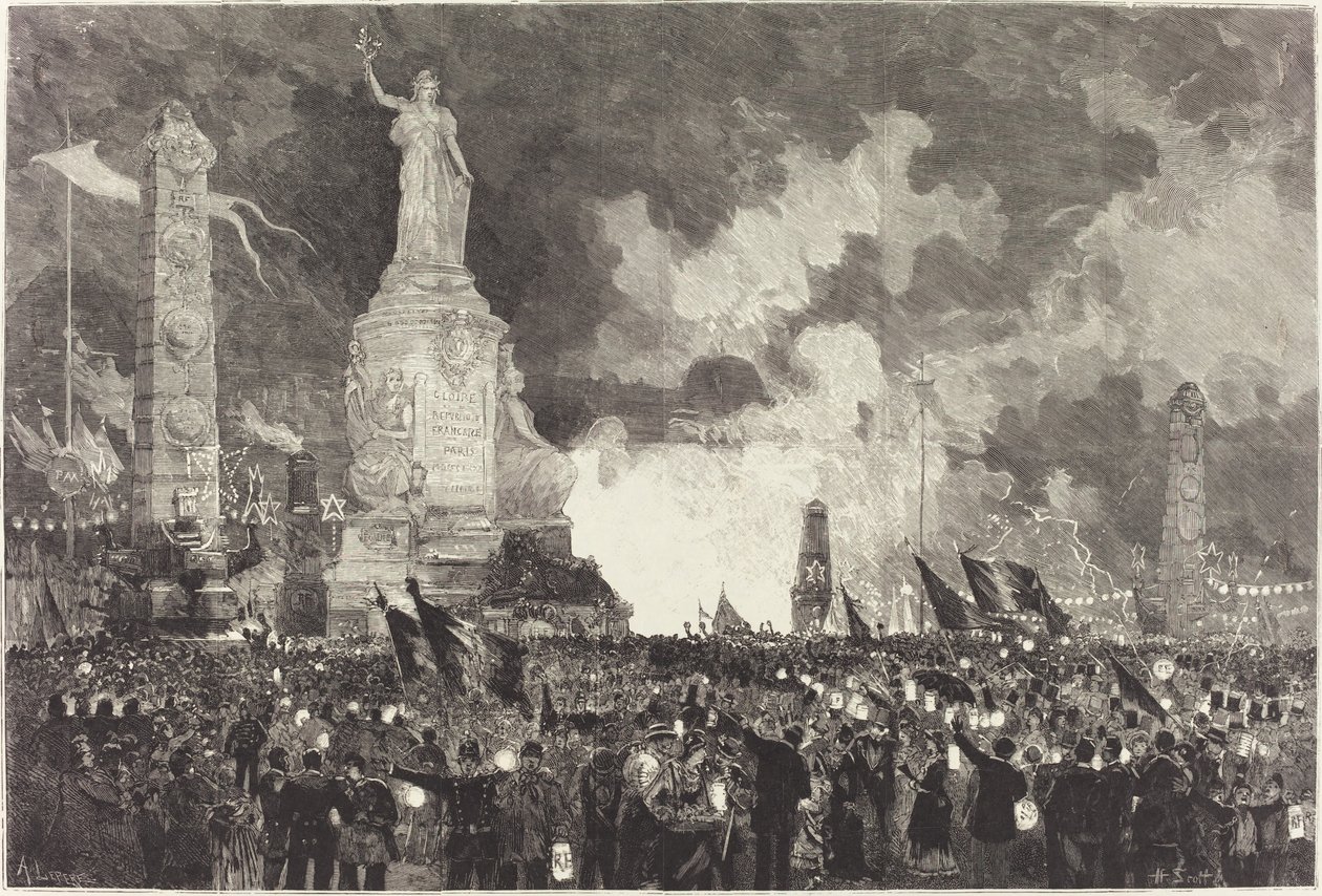 14 lipca. Iluminacja Place de la Republique autorstwa Auguste Lepère after Henri Louis Scott