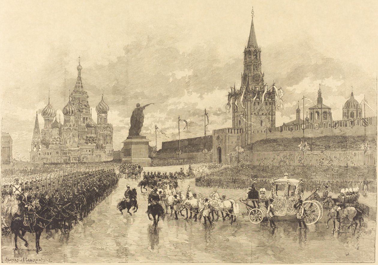 Koronacja cara. Imperial Cortège przecina Place Royale autorstwa Auguste Lepère and Auguste Gérardin
