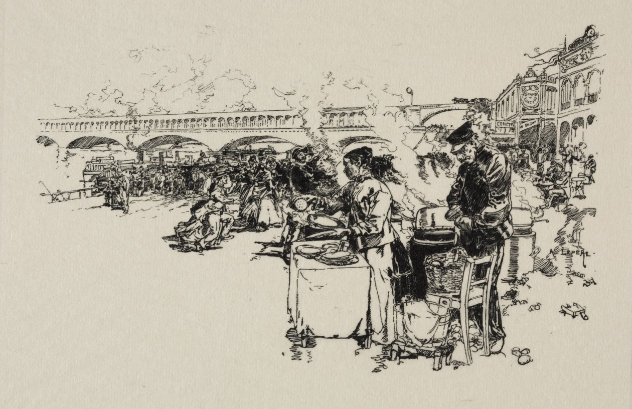 Przystań łodzi omnibusowych autorstwa Auguste Louis Lepère