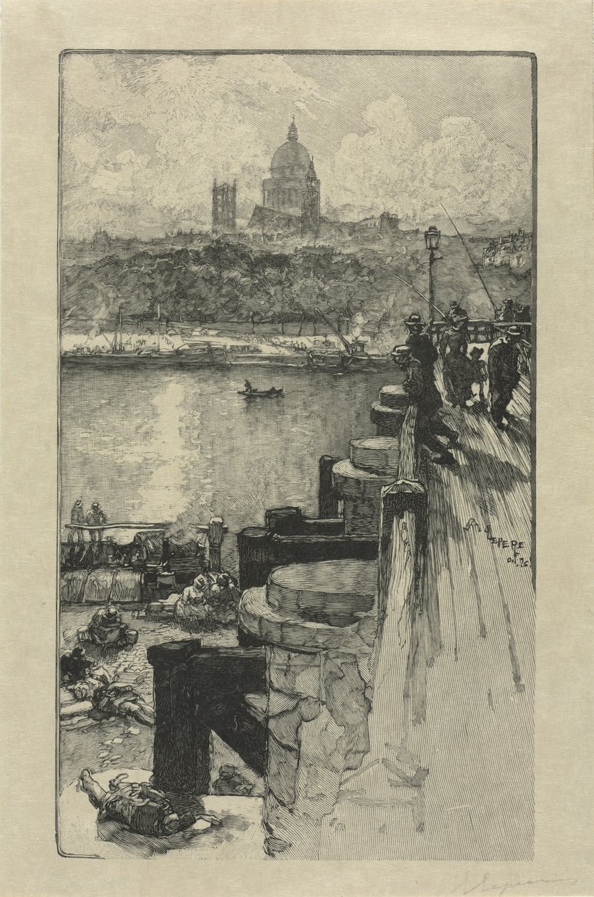 [Rybacy na molo, Paryż] autorstwa Auguste Louis Lepère