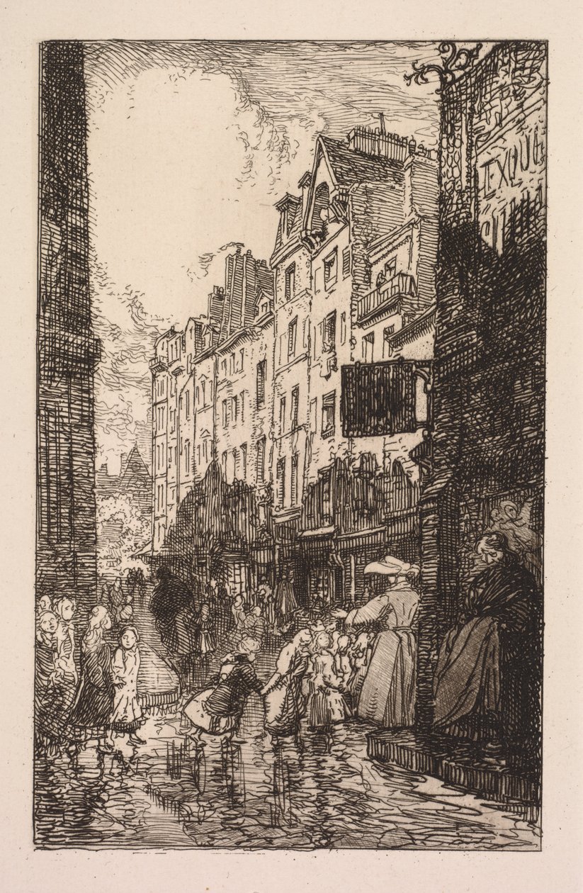 La Biévre, Les Gobelins, Saint-Séverin: Dzielnica Saint-Séverin: Rue des Prêtres Saint-Séverin autorstwa Auguste Louis Lepère