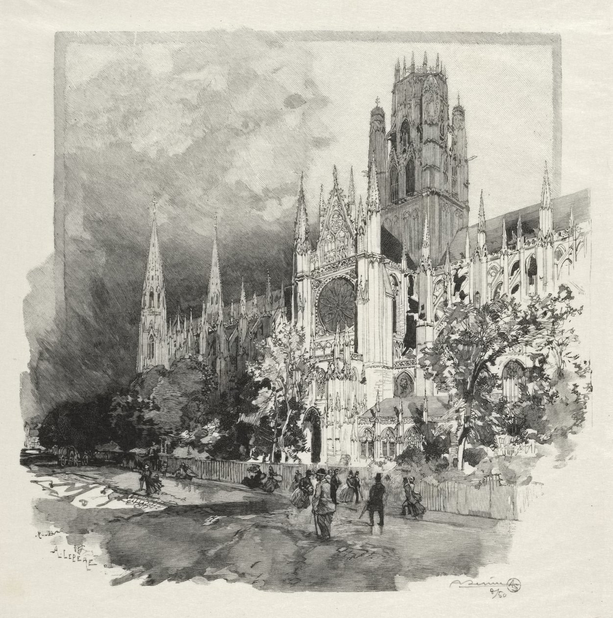 Ilustrowany Rouen: Kościół Saint Ouen autorstwa Auguste Louis Lepère