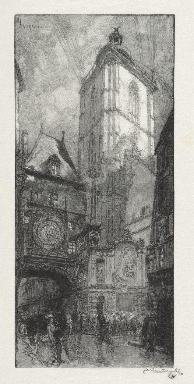 Ilustrowany Rouen: Wielki Zegar autorstwa Auguste Louis Lepère