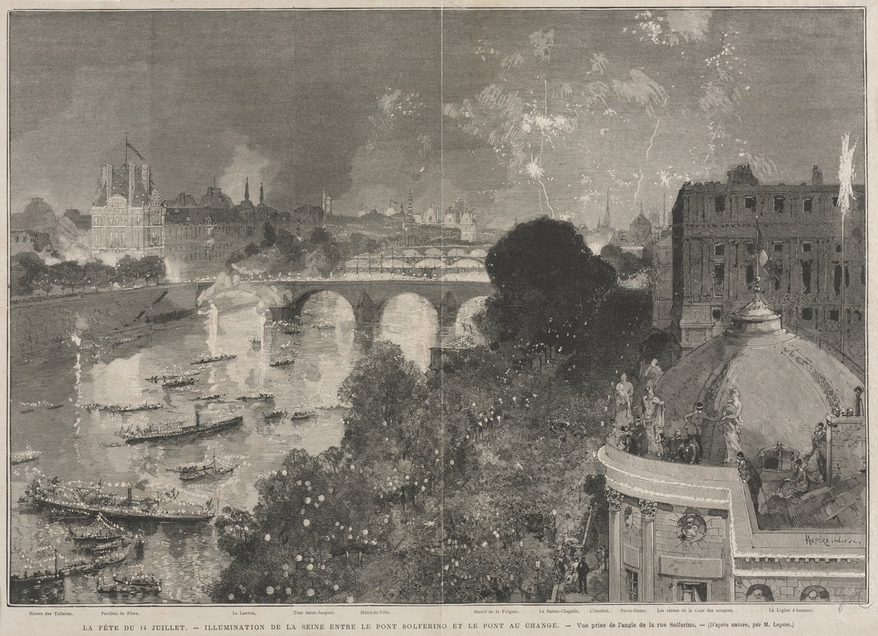 Święto 14 lipca, iluminacja Placu Republiki (według H. Scotta) autorstwa Auguste Louis Lepère