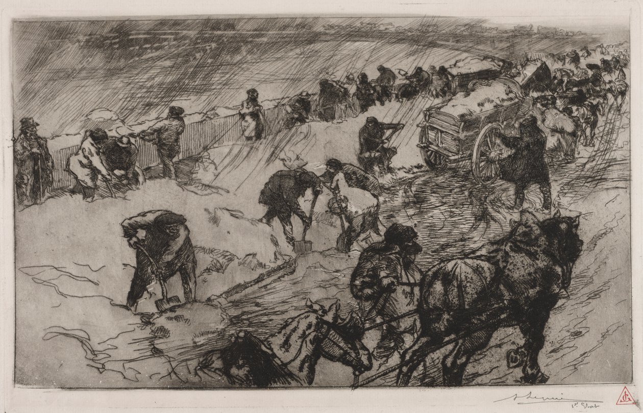 Walka ze śniegiem, Quai aux Fleurs autorstwa Auguste Louis Lepère