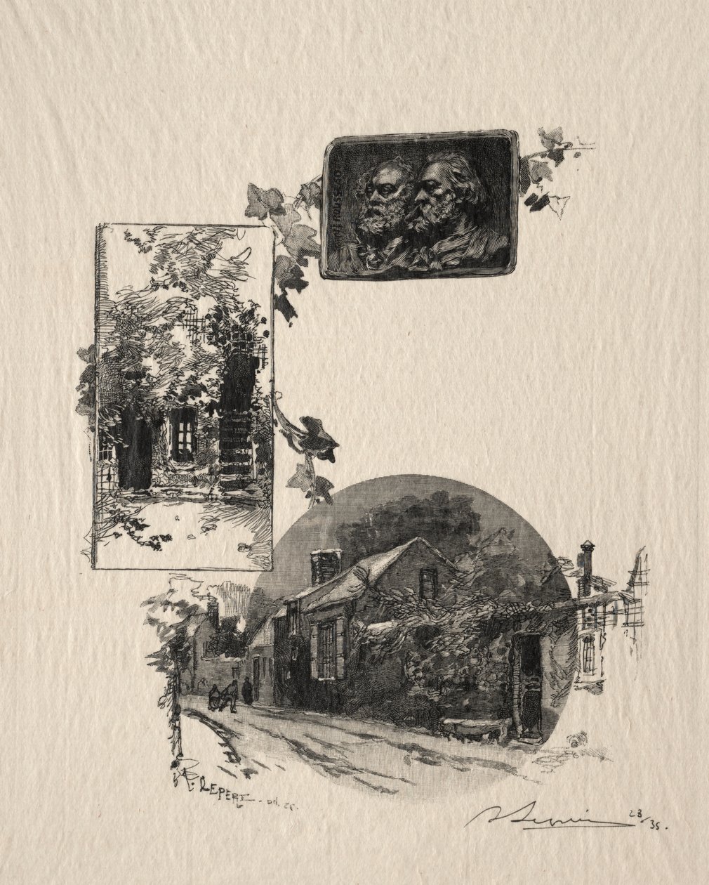 Wejście do warsztatu Rousseau i Maison de Millet autorstwa Auguste Louis Lepère