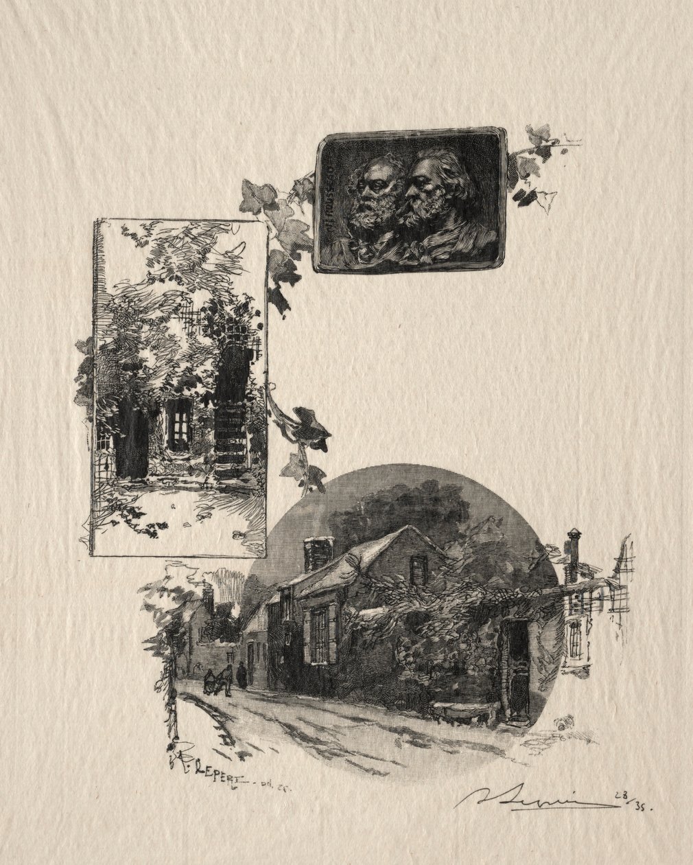 Wejście do warsztatu Rousseau i Maison de Millet, 1887. autorstwa Auguste Louis Lepère