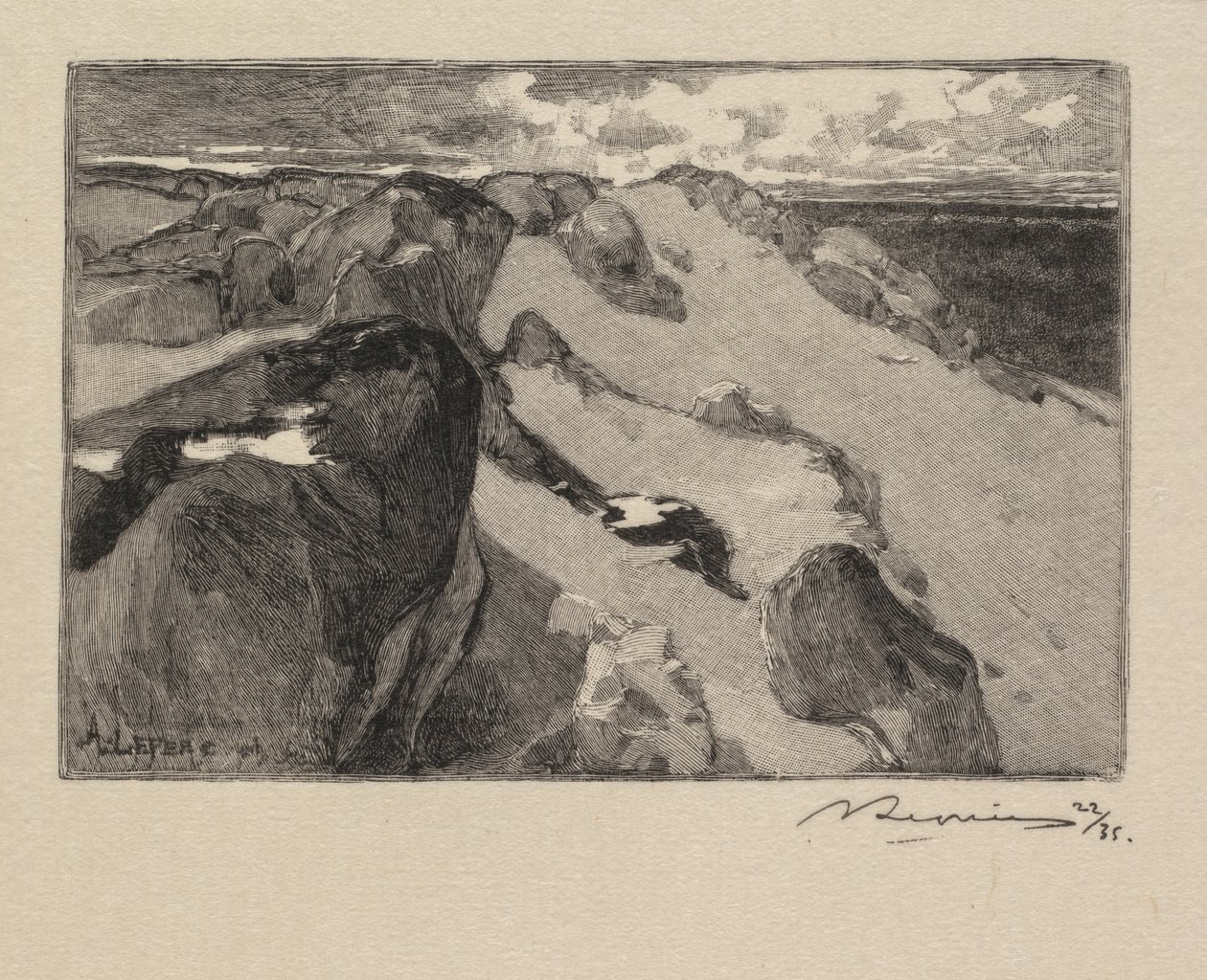 Las Fontainebleau: Arbonne, Le Gros Sablon (Las Fontainebleau: Arbonne-Le Gros Sablon) autorstwa Auguste Louis Lepère