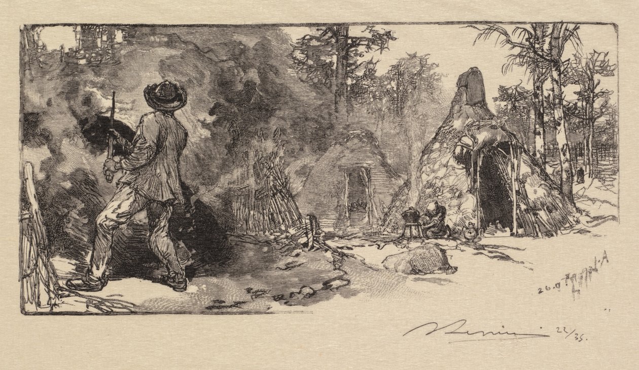Fontainebleau Forest: Coalmen Las Fontainebleau: The Charbonniers, 1890. autorstwa Auguste Louis Lepère