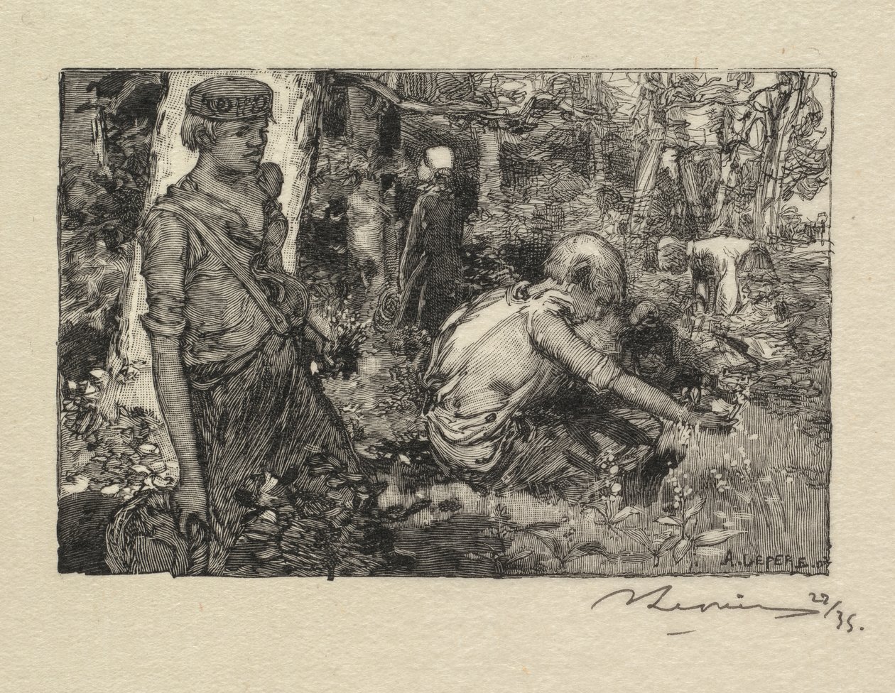 Las Fontainebleau: Gatherine Konwalia autorstwa Auguste Louis Lepère