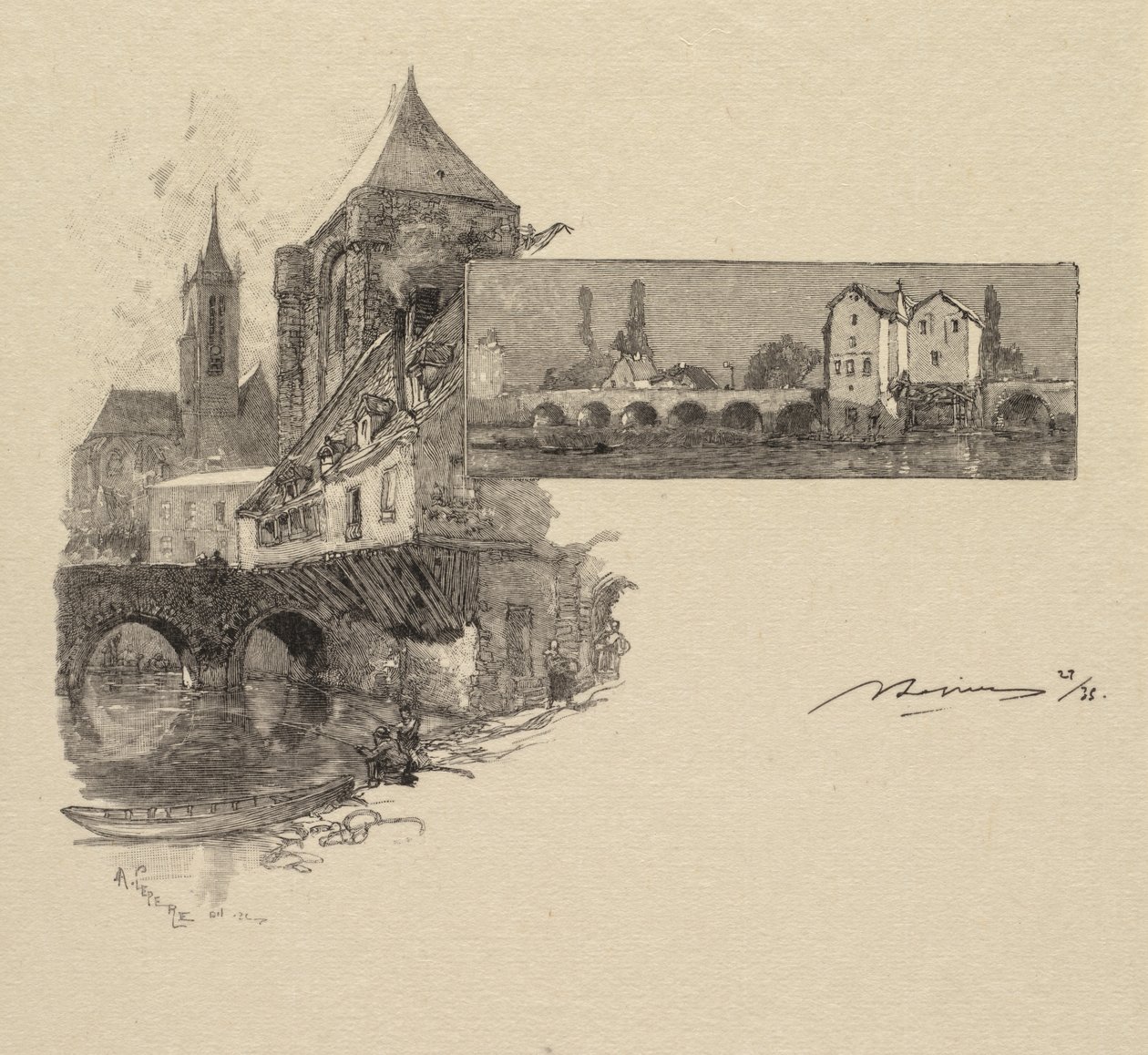 Las Fontainebleau: Moret, tartak La Forêt de Fontainebleau..., 1890. autorstwa Auguste Louis Lepère