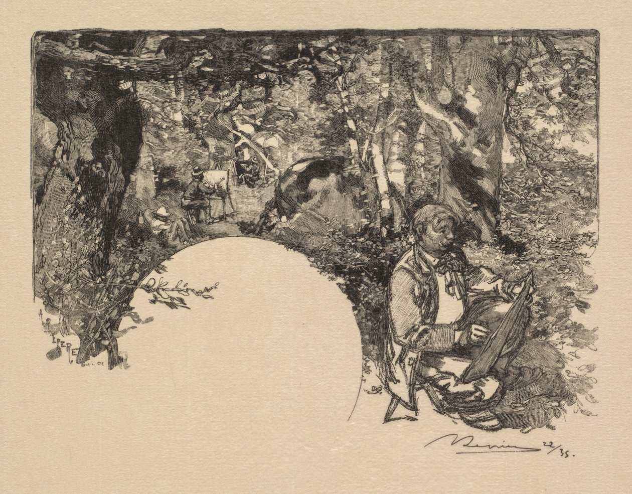 Las Fontainebleau: Malarze Las Fontainebleau: Malarze, 1890. autorstwa Auguste Louis Lepère