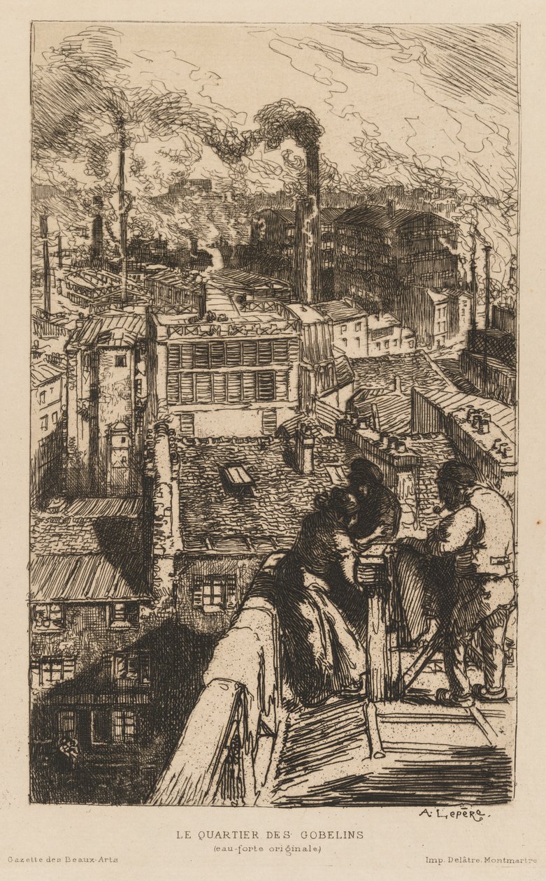 Gazette des Beaux-Arts: Dzielnica Gobelinów, 1889. autorstwa Auguste Louis Lepère