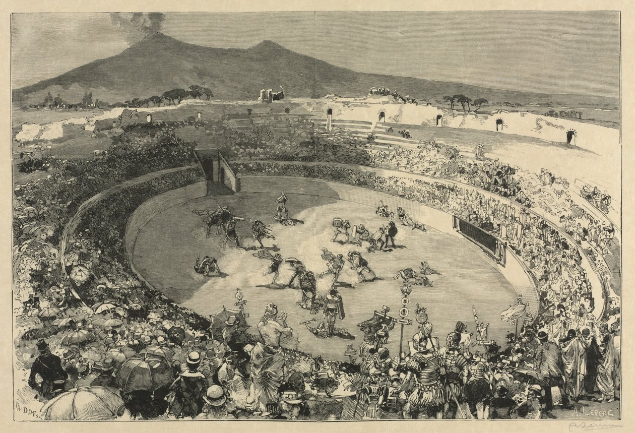 Włochy. Święto Pompejów, Cyrk gladiatorów, 1884. autorstwa Auguste Louis Lepère