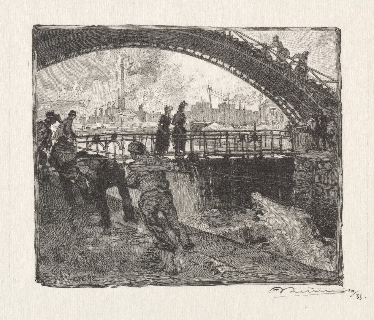 Śluza na kanale św. Marcina autorstwa Auguste Louis Lepère