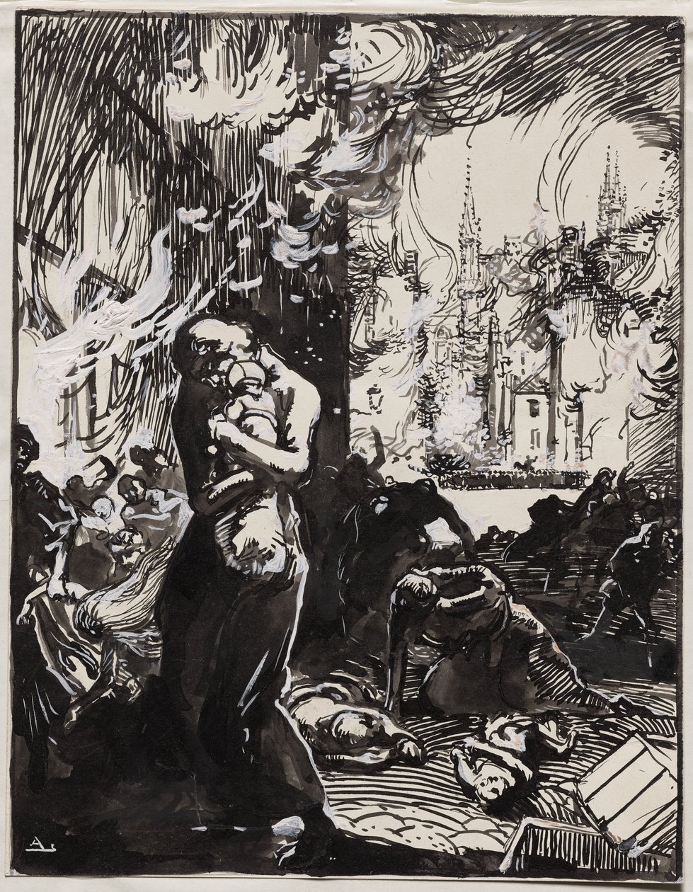 Ogień Louvain autorstwa Auguste Louis Lepère