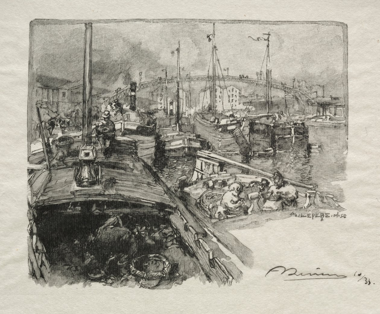 Basin de la Villette autorstwa Auguste Louis Lepère