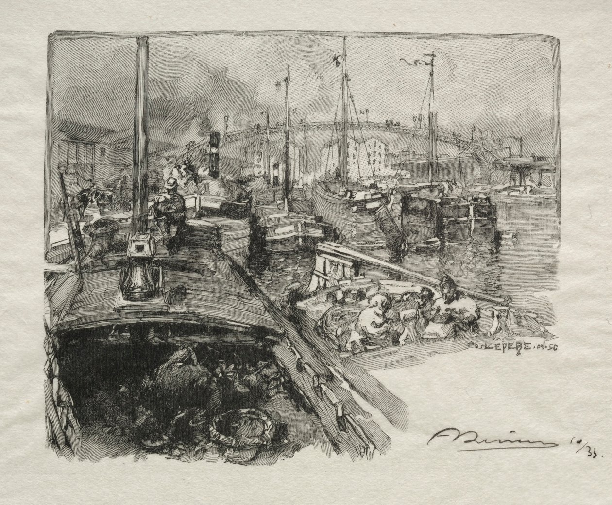 Bassin de la Villette. autorstwa Auguste Louis Lepère