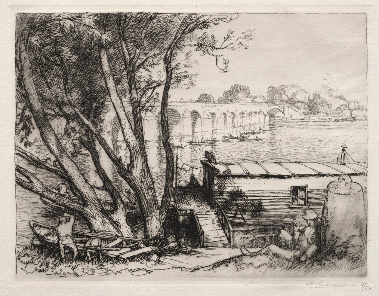 Most Poissy, 1917. autorstwa Auguste Louis Lepère