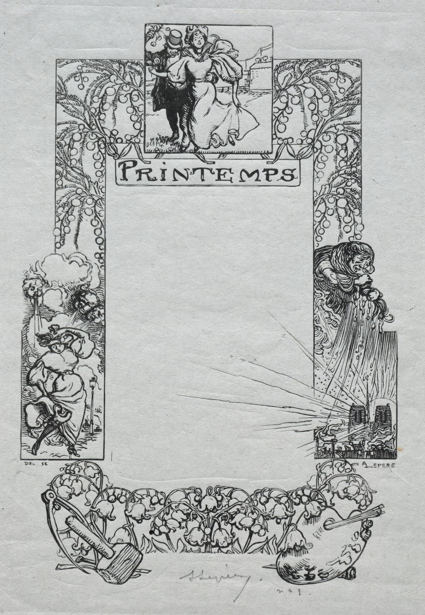 Almanach Paryski, 1897: Obramowanie dekoracyjne, wiosna autorstwa Auguste Louis Lepère