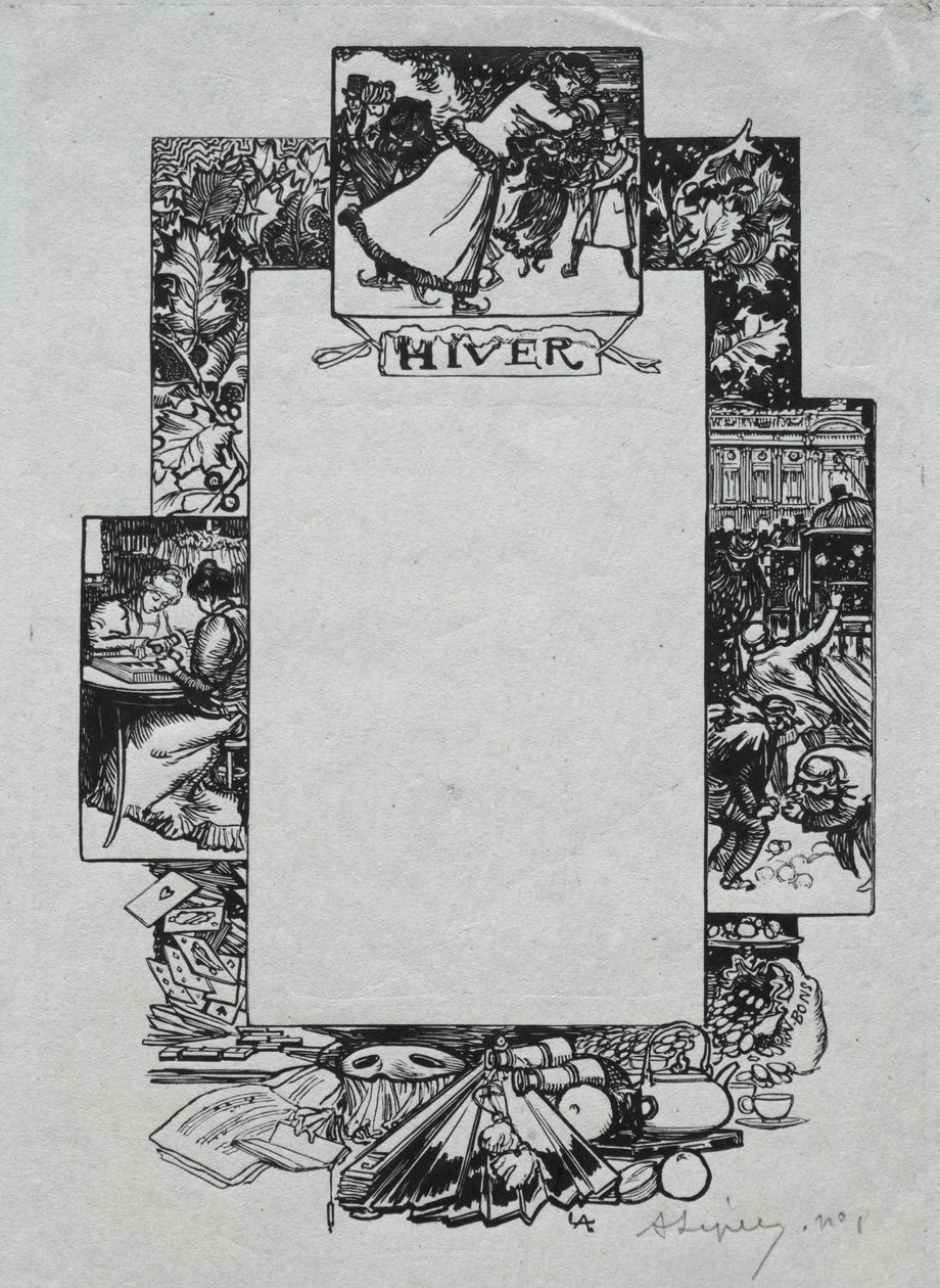 Almanach Paryski, 1897: Obramowanie dekoracyjne, zima autorstwa Auguste Louis Lepère