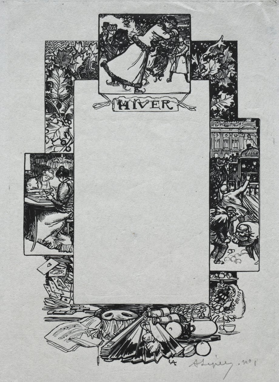 Almanach Paryski, 1897: Obramowanie dekoracyjne, zima, 1897. autorstwa Auguste Louis Lepère