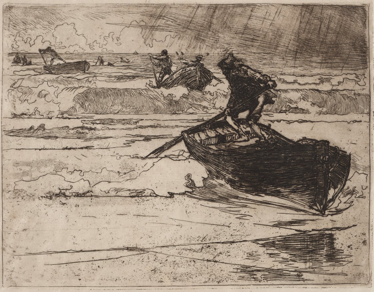 Rybacy uciekający przed burzą, 1892. autorstwa Auguste Louis Lepère