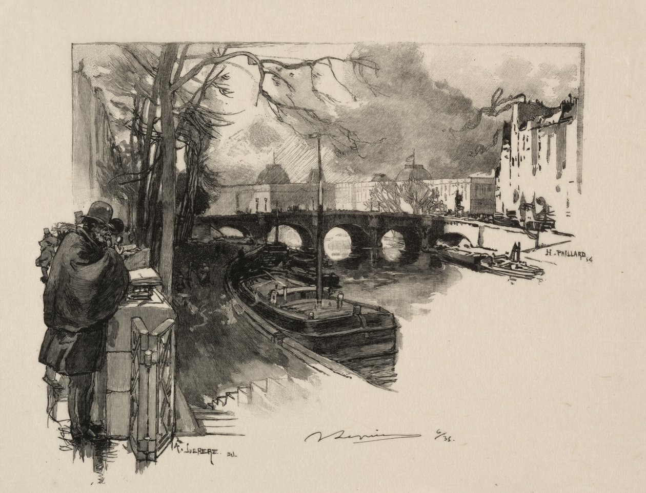 Małe ramię Sekwany w Pont Neuf autorstwa Auguste Louis Lepère