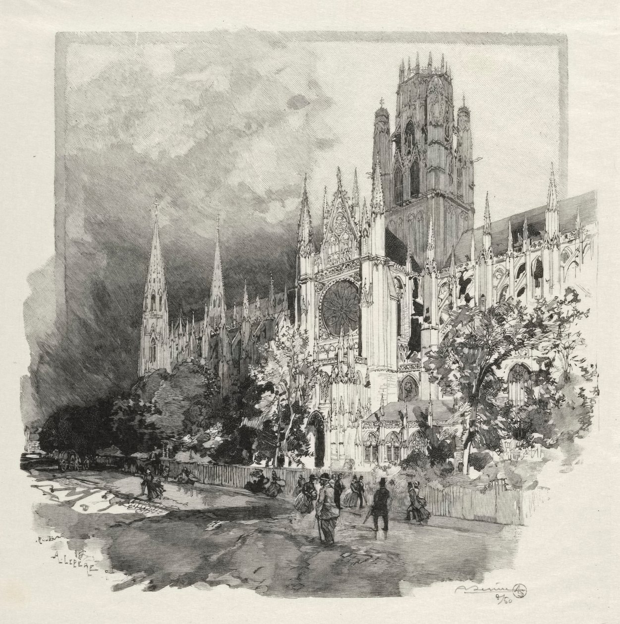 Ilustrowany Rouen: Kościół Saint Ouen autorstwa Auguste Louis Lepère