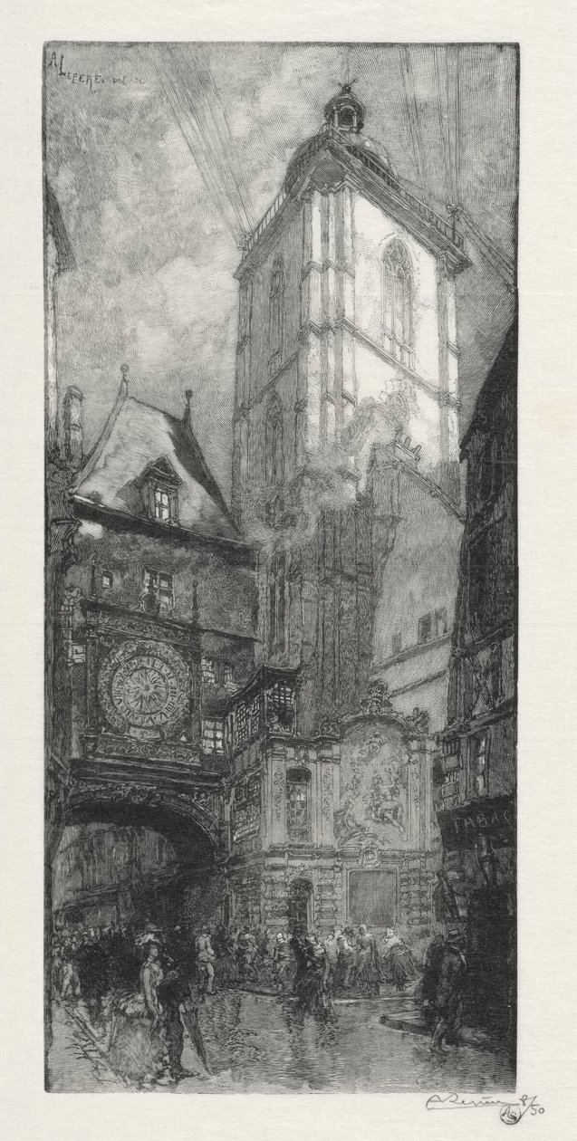 Ilustrowany Rouen: Wielki Zegar autorstwa Auguste Louis Lepère