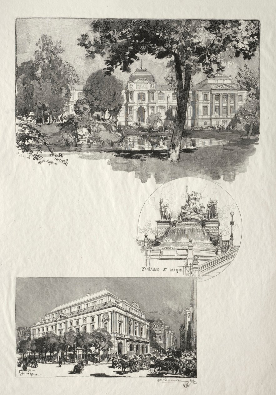 Ilustrowany Rouen: Muzeum, Fontaine St. Marie, Teatr Sztuki, 1896. autorstwa Auguste Louis Lepère