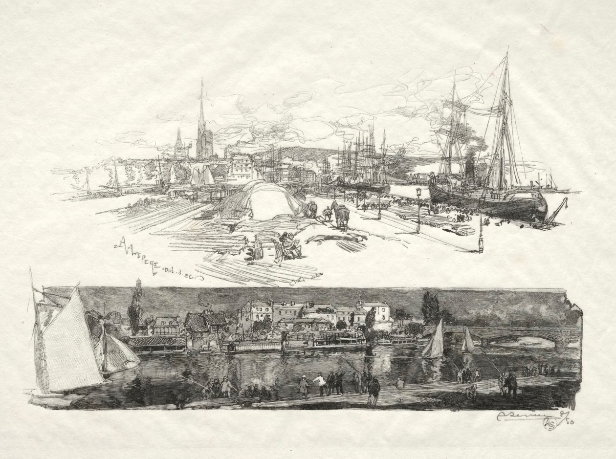 Ilustrowany Rouen: Nowe nabrzeże-Ile La Croix, 1896. autorstwa Auguste Louis Lepère