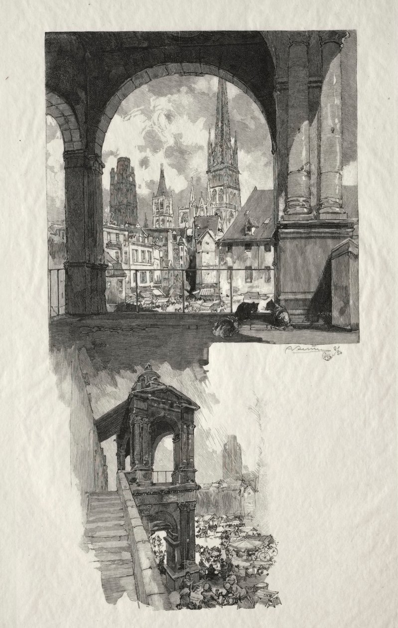 Ilustrowany Rouen: Place de la Haute Vieille Tour, Edicule de la Fierte, 1896. autorstwa Auguste Louis Lepère