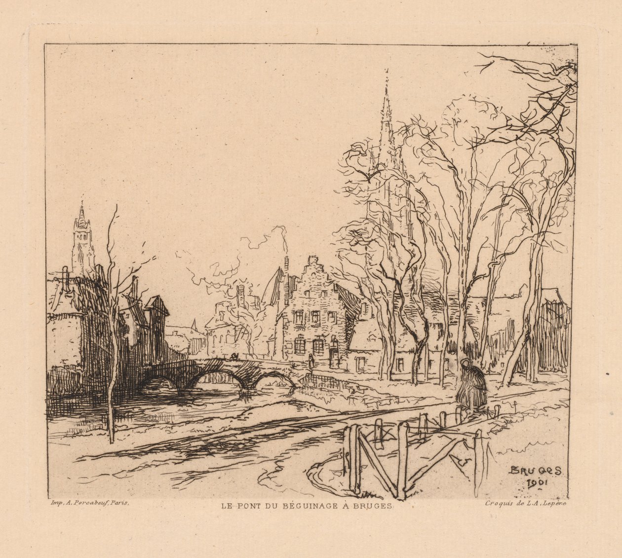 Most Béguinage w Brugii La Pont du Beginage w Brugii, 1901. autorstwa Auguste Louis Lepère