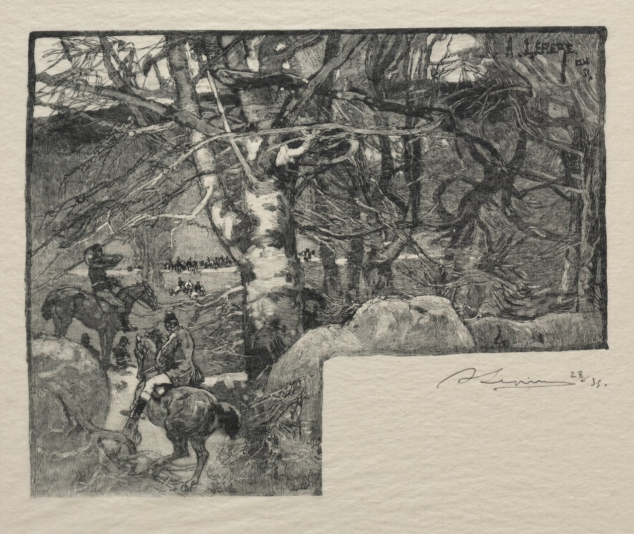 Polowanie na psa w Mont Gerard autorstwa Auguste Louis Lepère