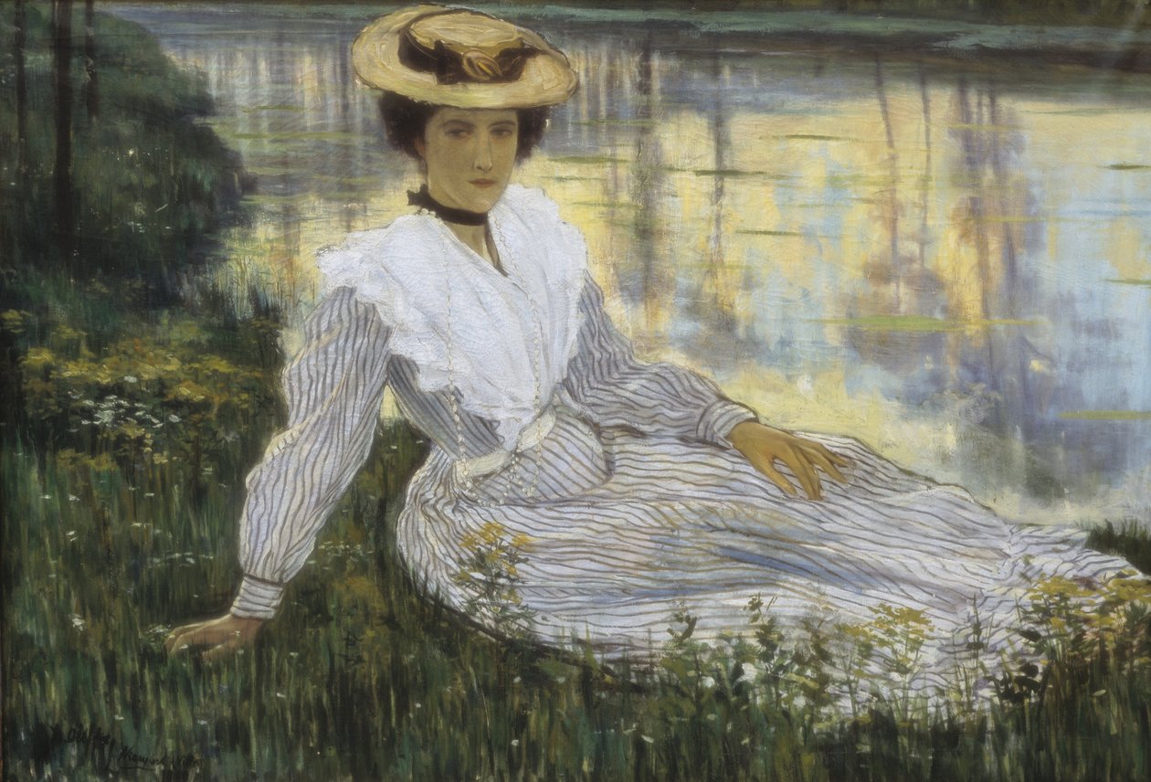 Młoda kobieta na brzegu wody autorstwa Auguste Oleffe