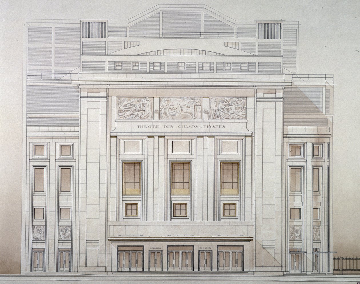Teatr des Champs-Elysees: fasada - projekt Perret autorstwa Auguste Perret