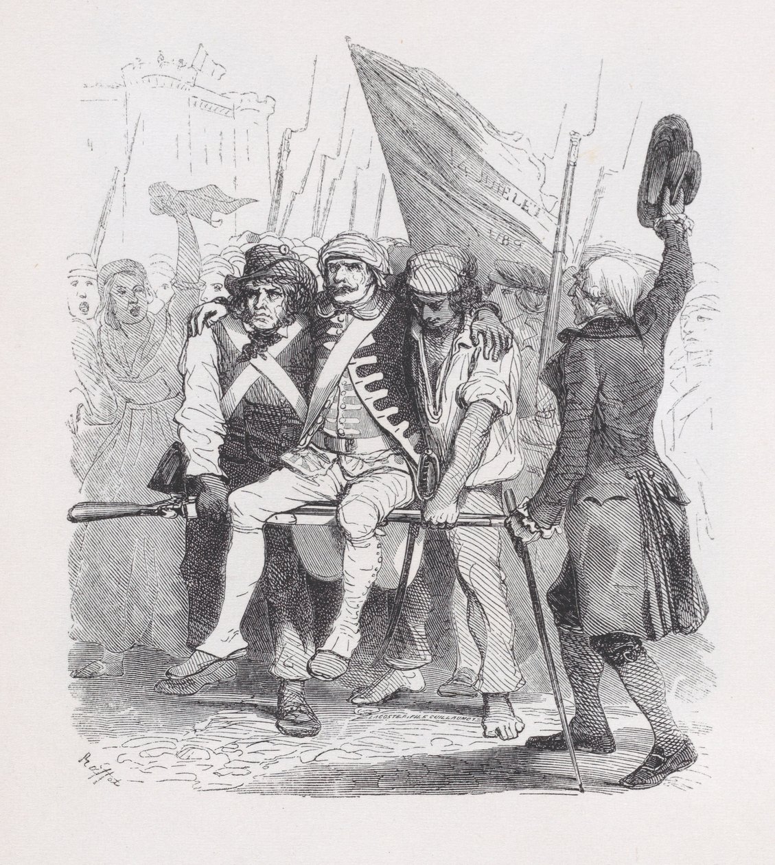 Czternasty lipca, z Dzieł wszystkich Bérangera, 1836. Twórcy: Auguste Raffet, Lacoste, Eugène Guillaumot. autorstwa Auguste Raffet, Lacoste, Eugène Guillaumot