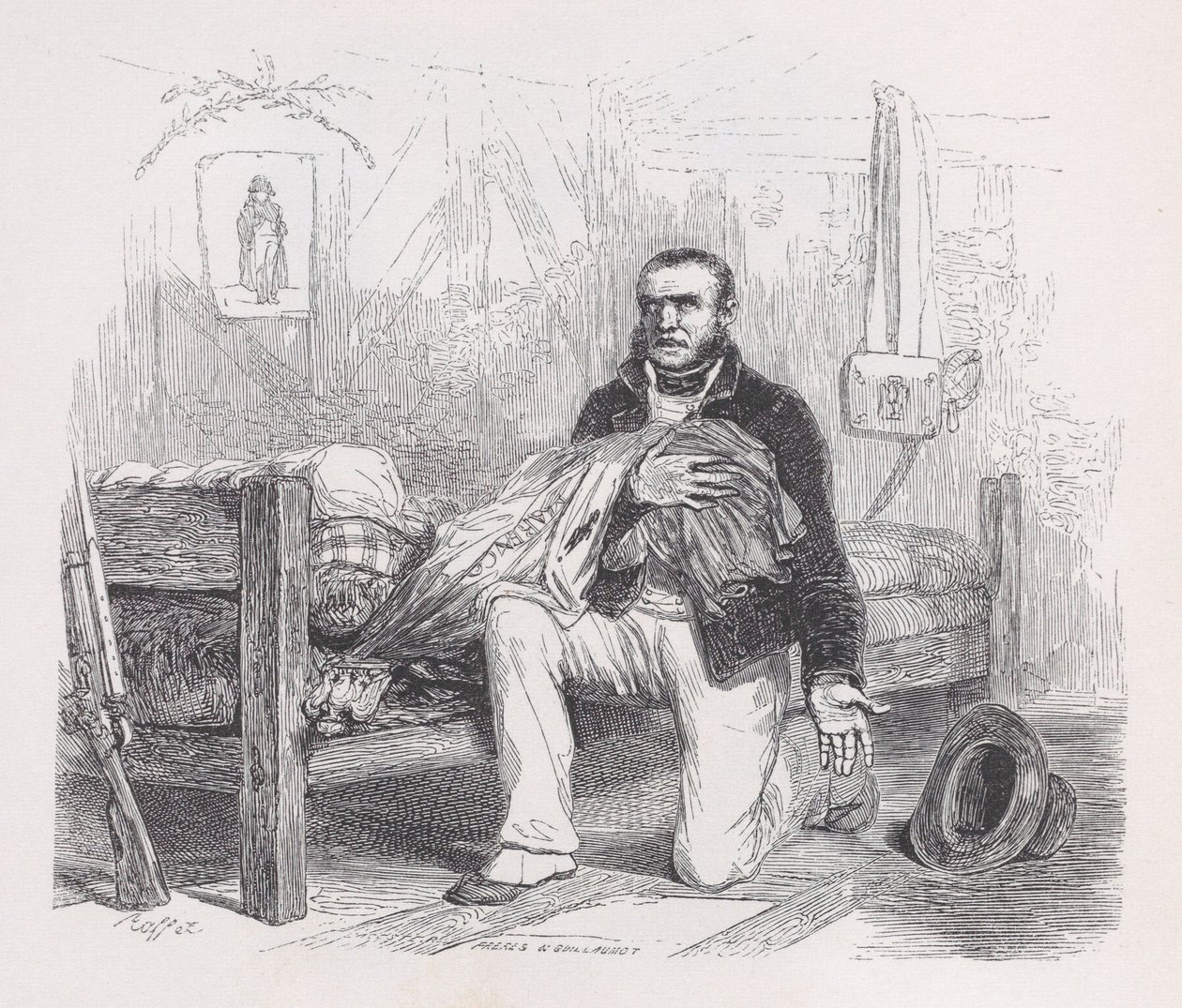 Stara flaga z Dzieła wszystkich Bérangera, 1836. Twórcy: Auguste Raffet, Lacoste, Eugène Guillaumot. autorstwa Auguste Raffet, Lacoste, Eugène Guillaumot