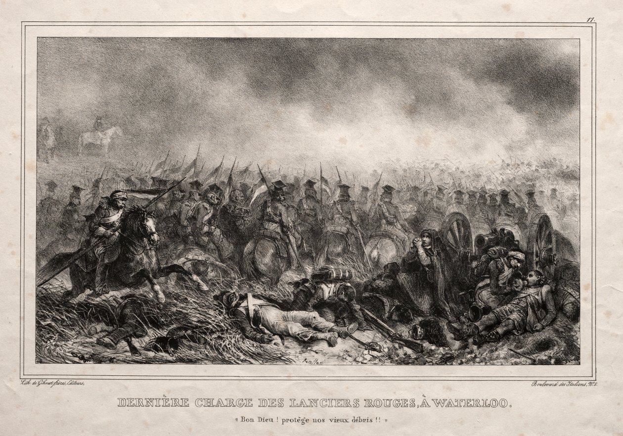 Ostatnia szarża Czerwonych Lansjerów pod Waterloo autorstwa Auguste Raffet