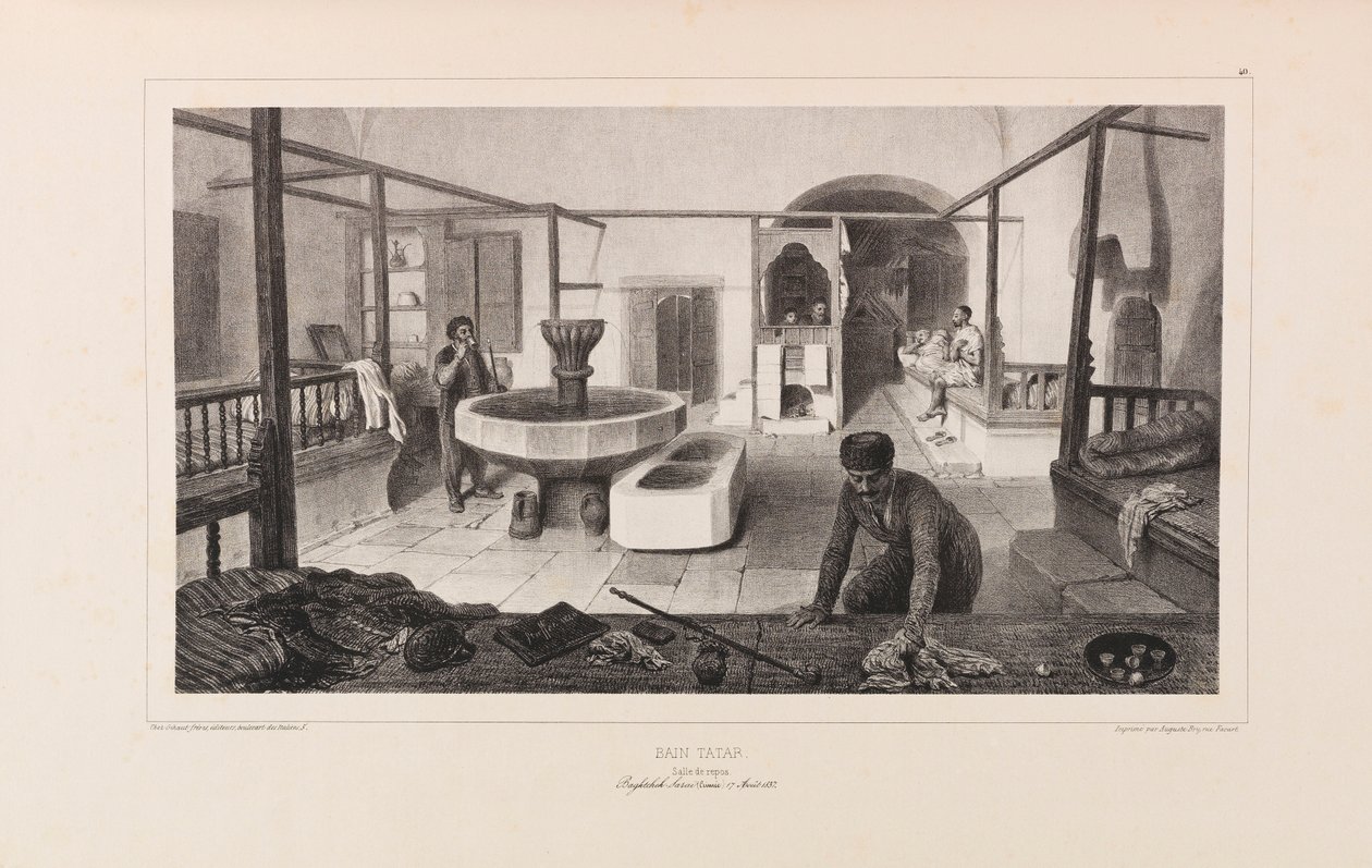 Łaźnia Tatarska, Pokój Wypoczynkowy. Z Voyage dans la Russie autorstwa Anatole de Demidoff, 1837. autorstwa Auguste Raffet