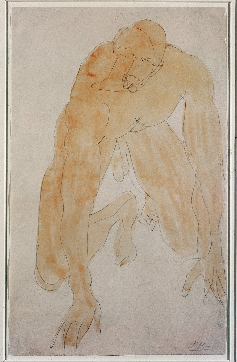 Klęczący mężczyzna (Akwarela autorstwa Auguste Rodin