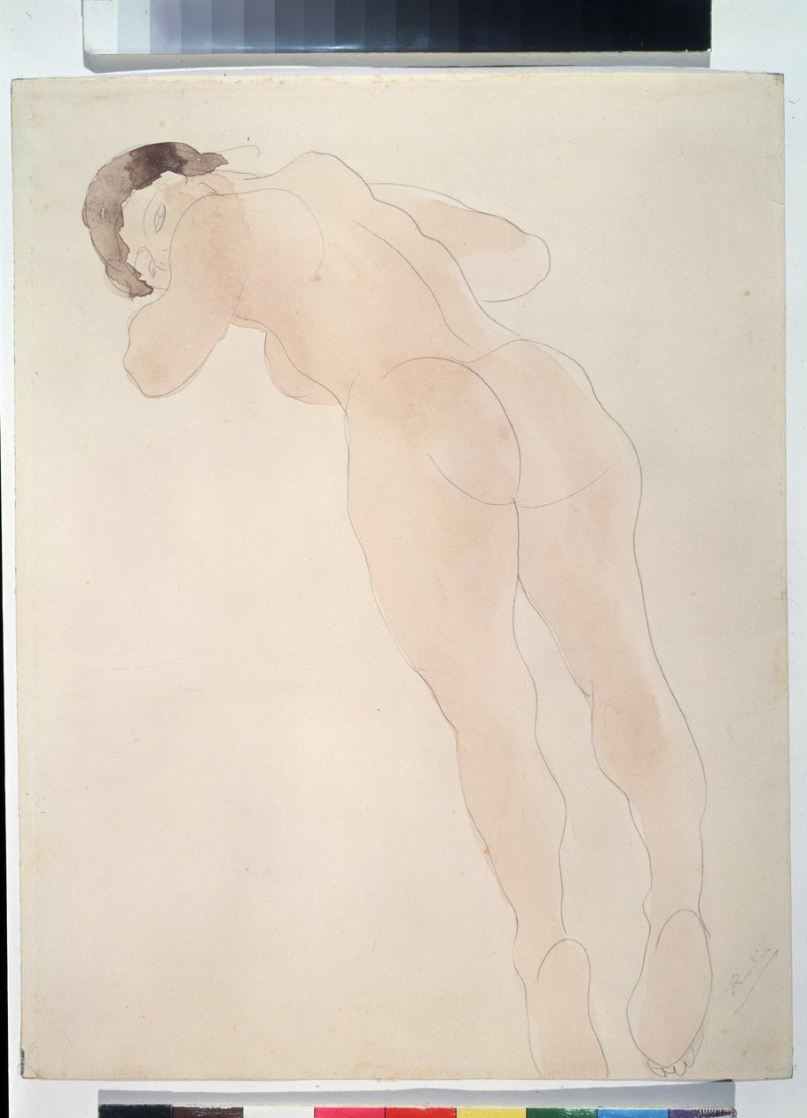 „Nu” (Nude) Leżąca naga kobieta. Akwarela Auguste Rodina (1840-1917) 1900-1908 Muzeum Puszkina, Moskwa autorstwa Auguste Rodin