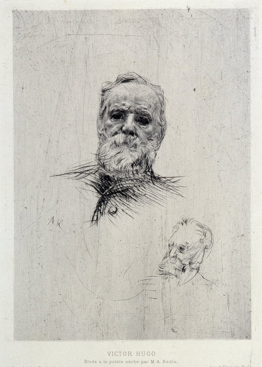Portret Victora Hugo (1802-1885), ilustracja z The Gazettes de beaux Arts autorstwa Auguste Rodin