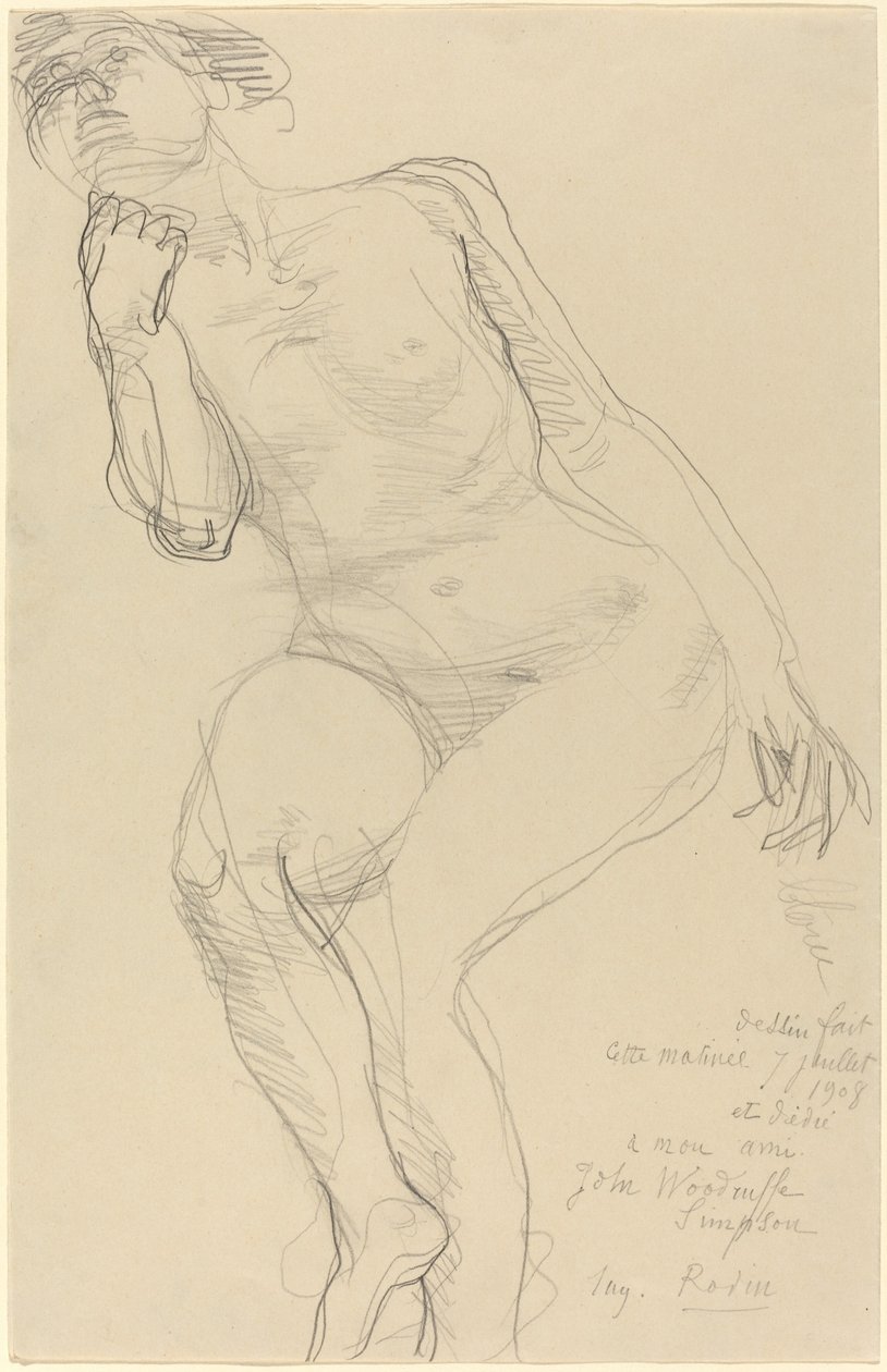 Siedząca kobieta nago pochylona w lewo autorstwa Auguste Rodin