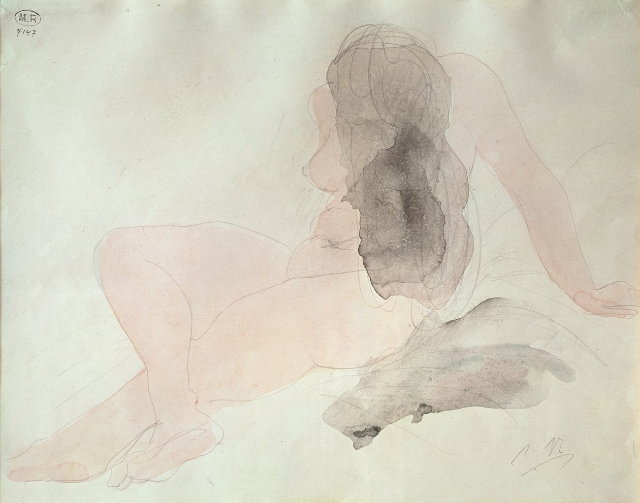 Sėdi nuogas su išsišiepusiais plaukais autorstwa Auguste Rodin