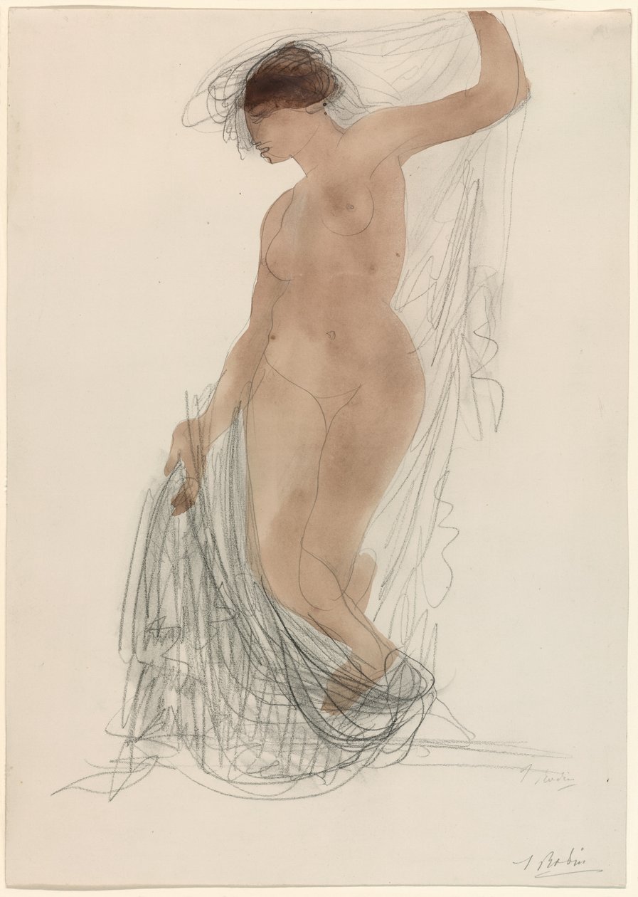 Stojący nago z draperiami autorstwa Auguste Rodin