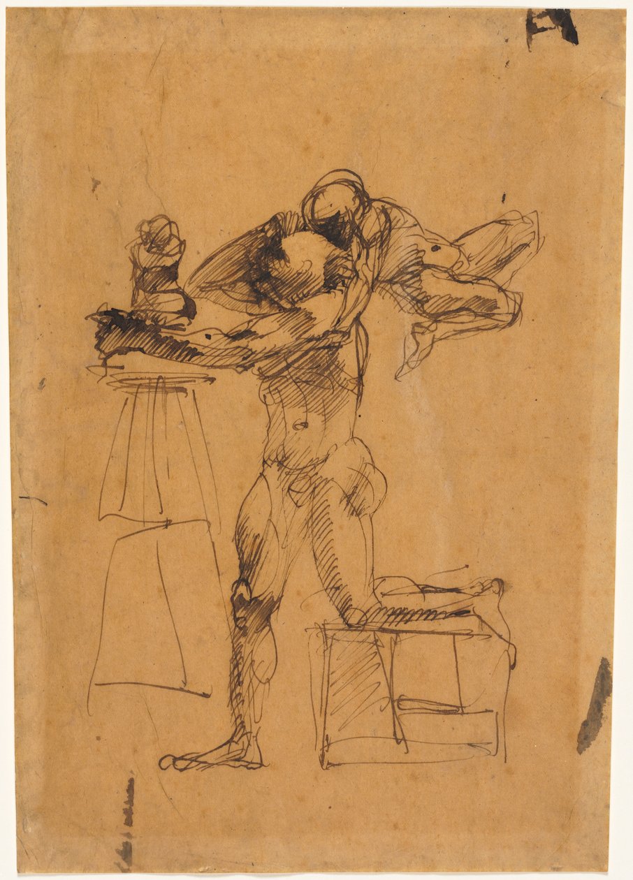 Geniusz rzeźbiarza, ok. 1880-83 (pióro i brązowy tusz) autorstwa Auguste Rodin